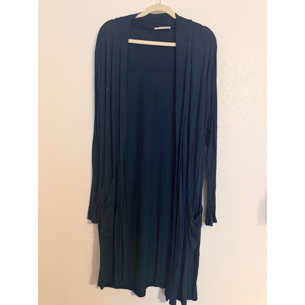 Active USA Womens 3XL Blue Longline Duster Cardigan Open Front Pockets Knit
